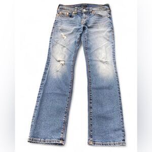 True Religion Distressed Light Blue Relaxed Jeans